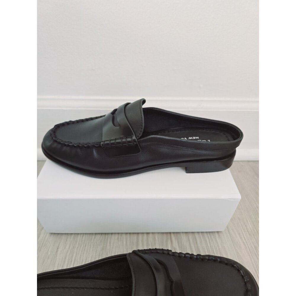 Rag & Bone Carter Leather Mule 8.5 Slip On Black Loafer Shoes Penny Flats 38.5 - Picture 3 of 11